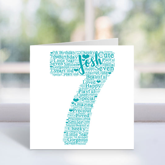 Personalised 7th Birthday Word Art Card