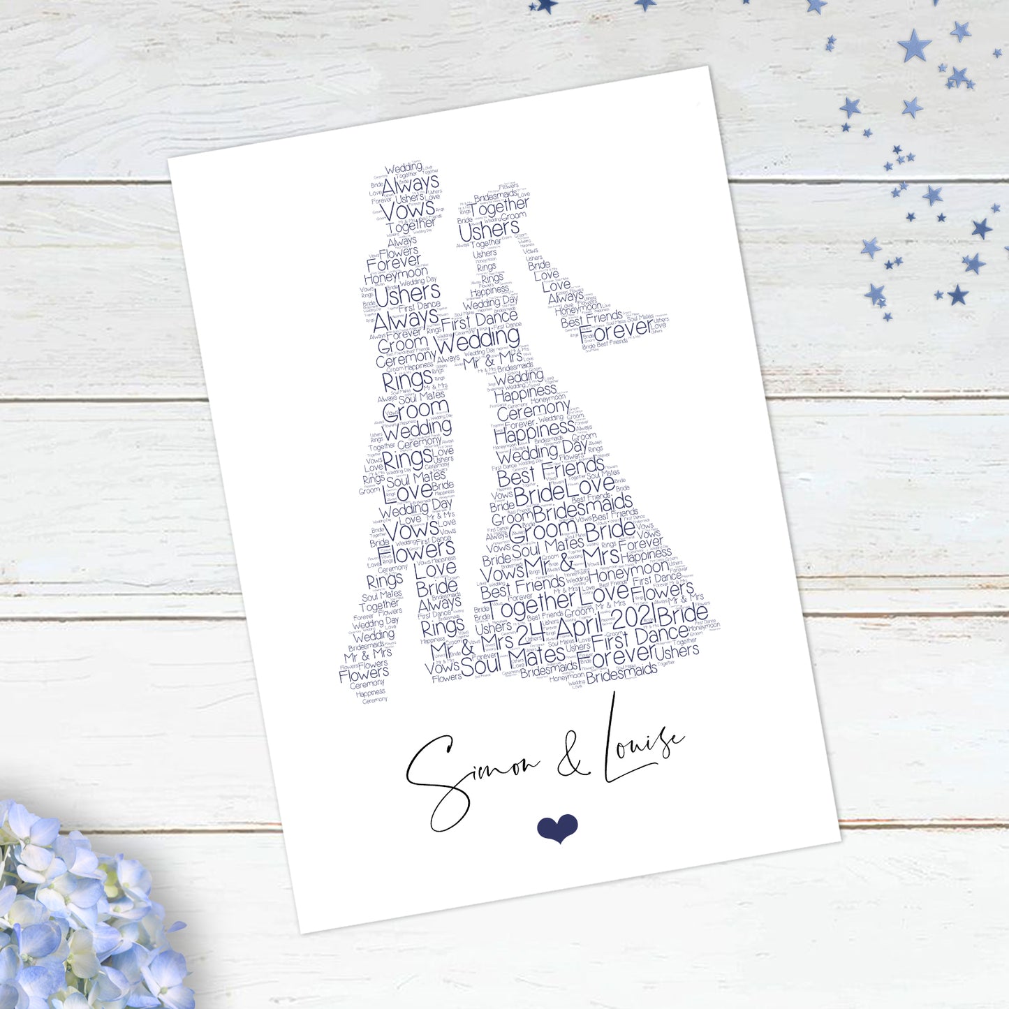 Personalised Wedding Couple Word Art Print