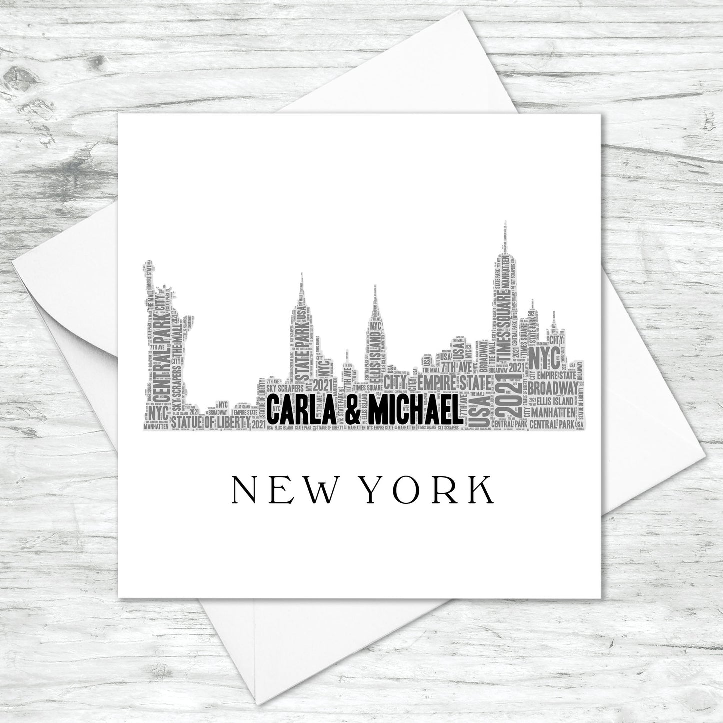 Personalised New York Skyline Word Art Card