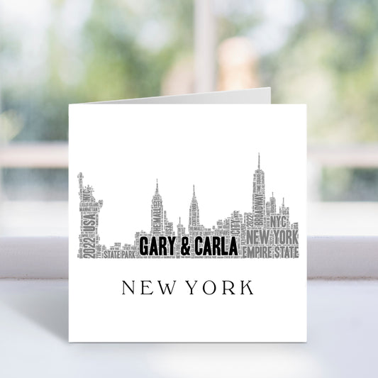 Personalised New York Skyline Word Art Card