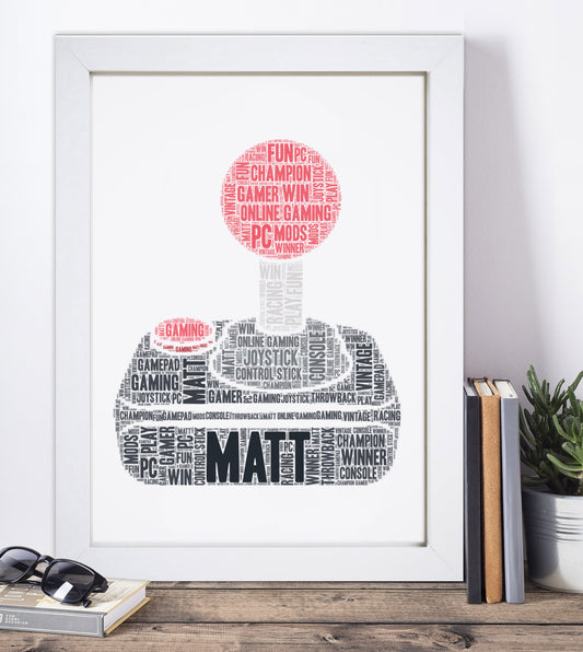 Personalised Retro Joystick Gaming Word Art Print