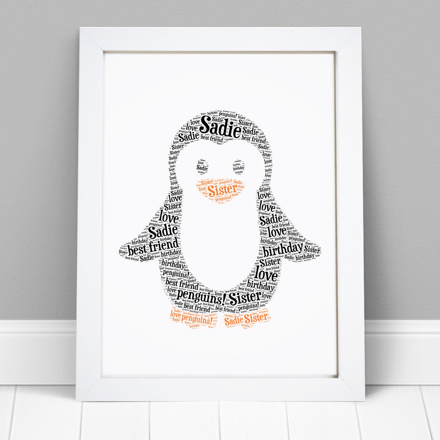 Personalised Penguin Word Art Print