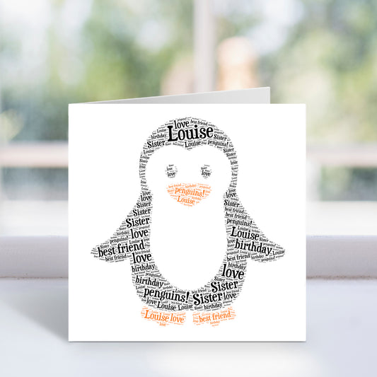 Personalised Penguin Word Art Card