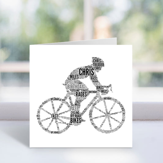 Personalised Male Cyclist Bike Word Art Card