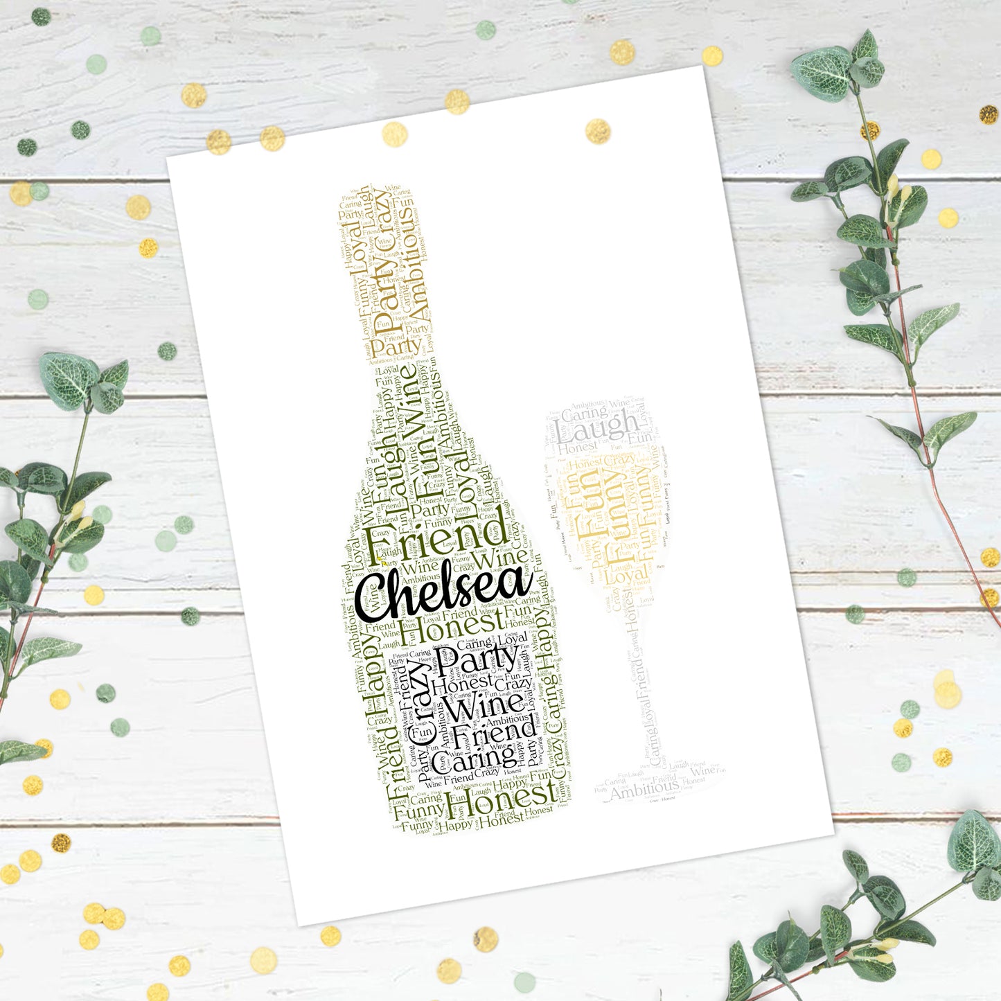 Personalised Prosecco/ Champagne Bottle Word Art Print