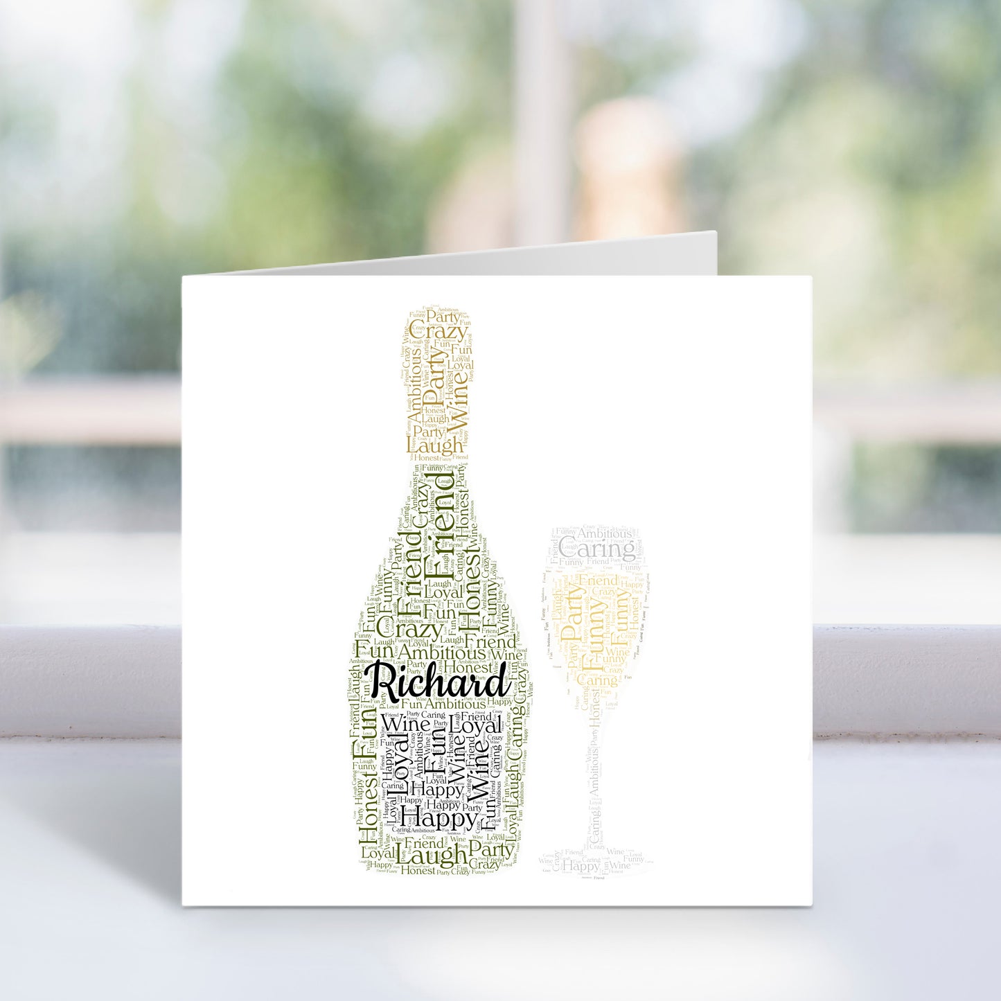 Personalised Prosecco Bottle Glass Word Art Card