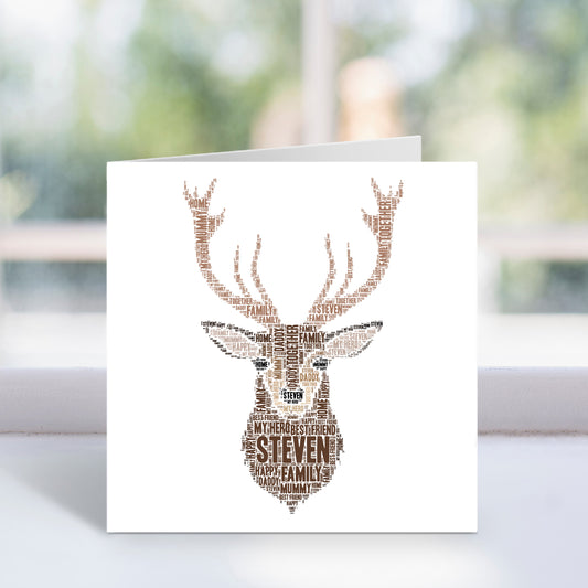 Personalised Stag Head Word Art Card