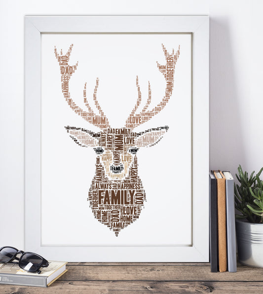 Personalised Stag Head Word Art Print