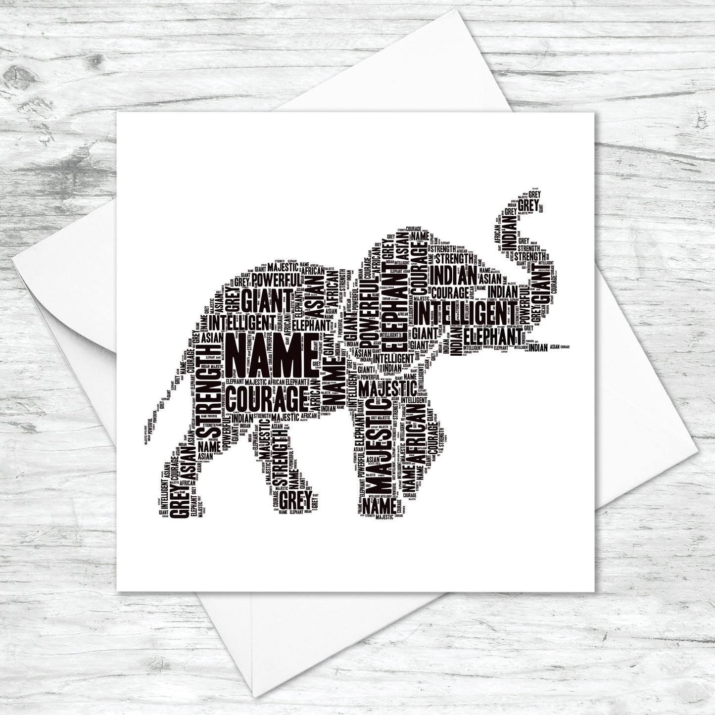 Personalised Elephant Word Art Card