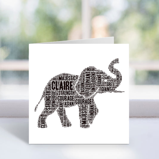Personalised Elephant Word Art Card