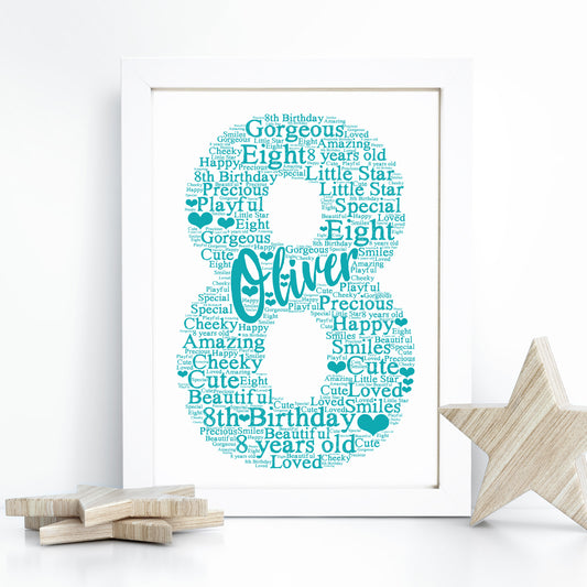 Personalised 8th Birthday Word Art Print