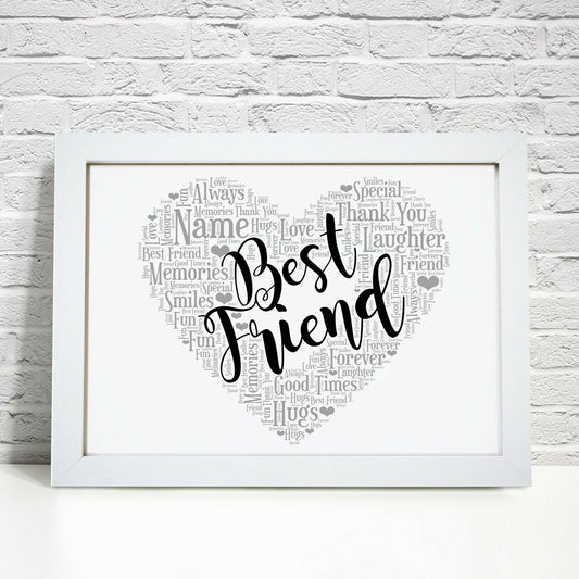 Personalised Bestie Friend Heart Word Art Print