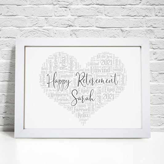 Personalised Retirement Heart Word Art Print