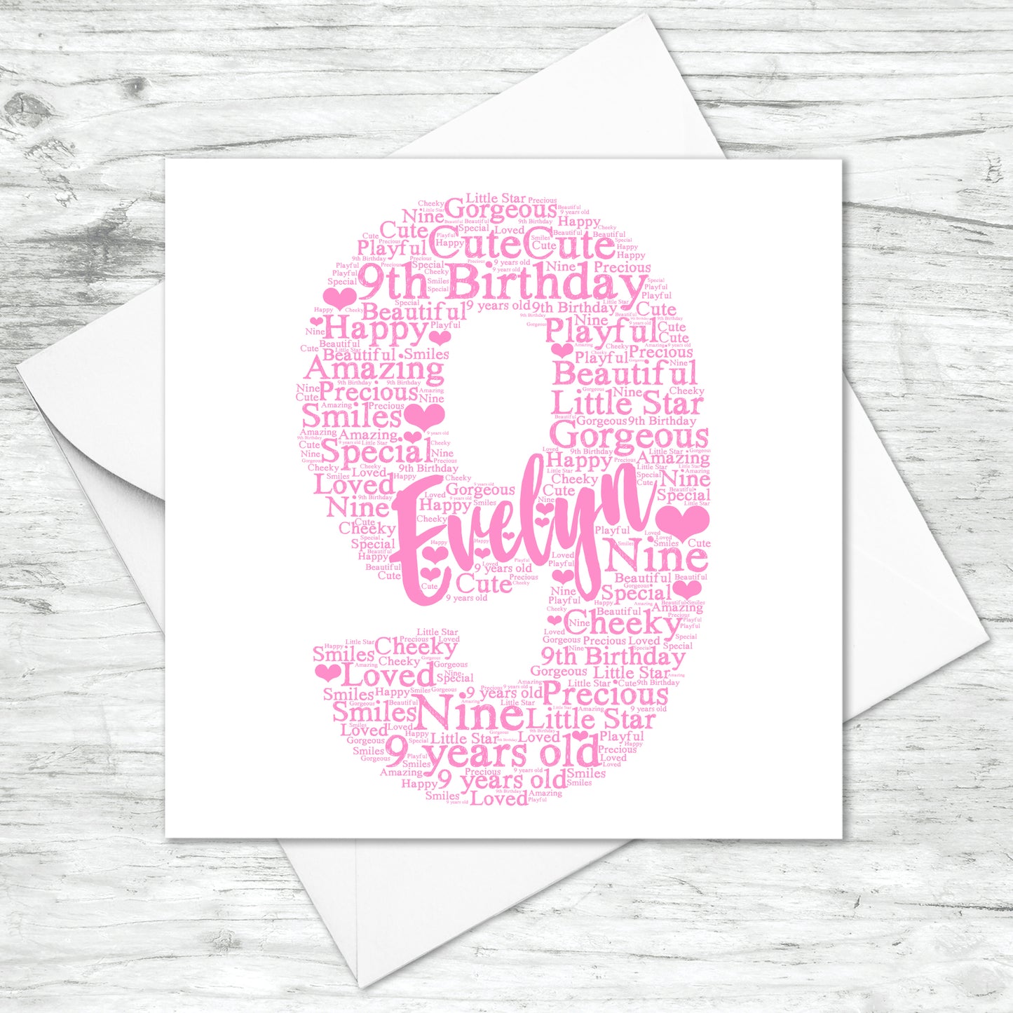 Personalised 9th Birthday Word Art Card