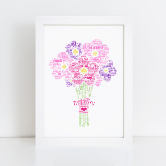 Personalised Flower Bouquet Word Art Print
