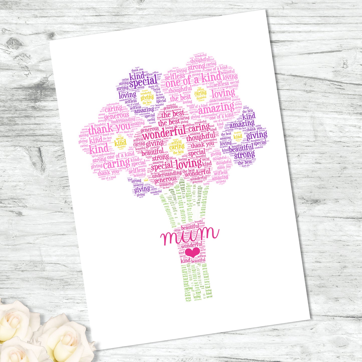 Personalised Flower Bouquet Word Art Print