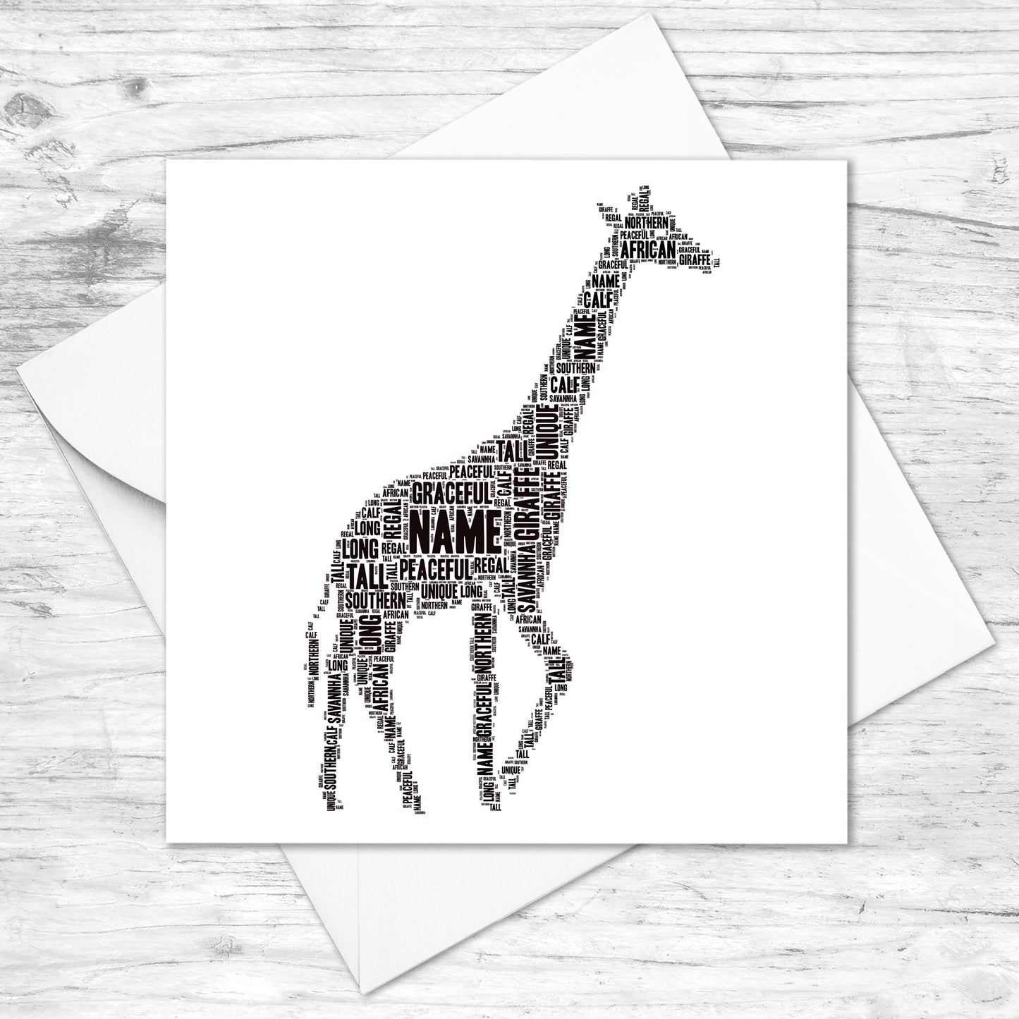 Personalised Giraffe Word Art Card