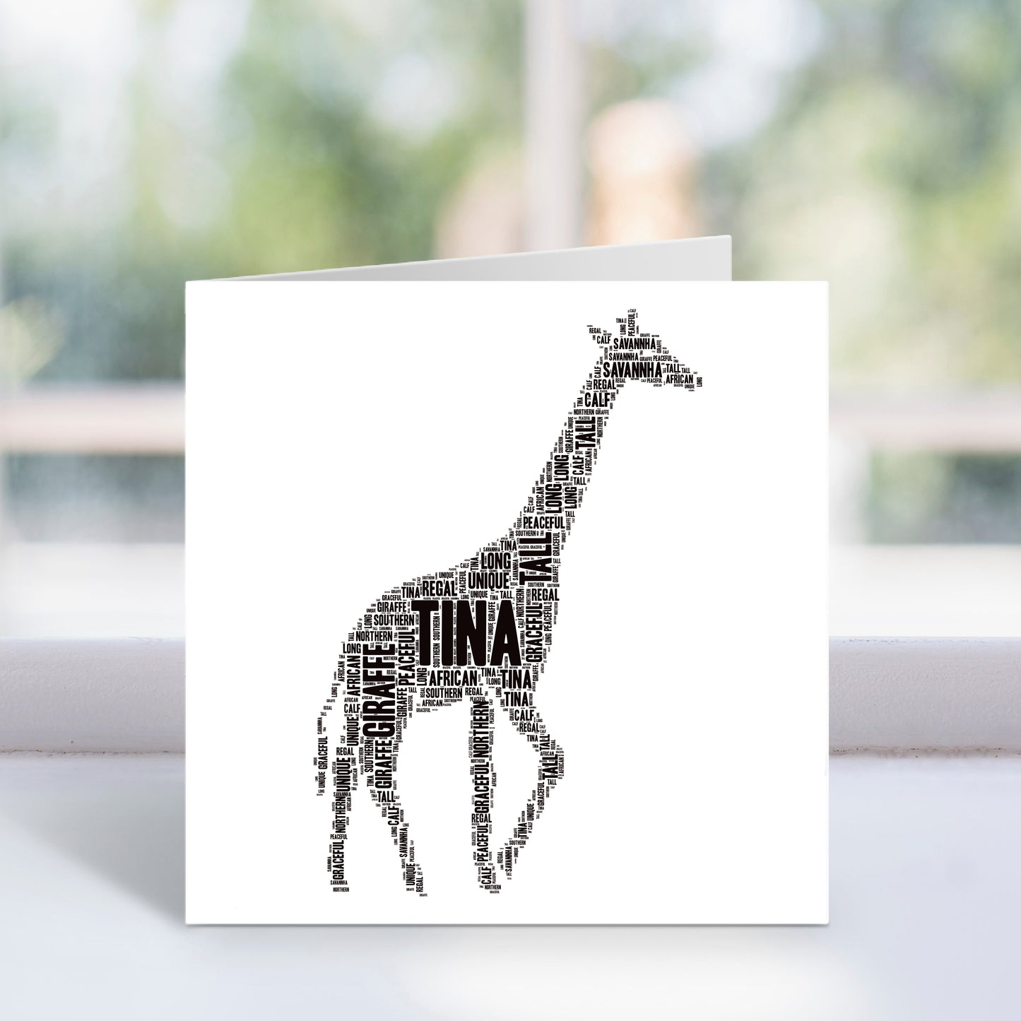 Personalised Giraffe Word Art Card