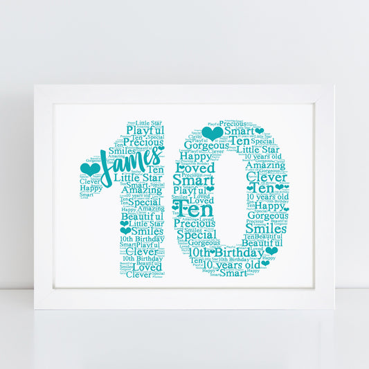 Personalised 10th Birthday Word Art Print