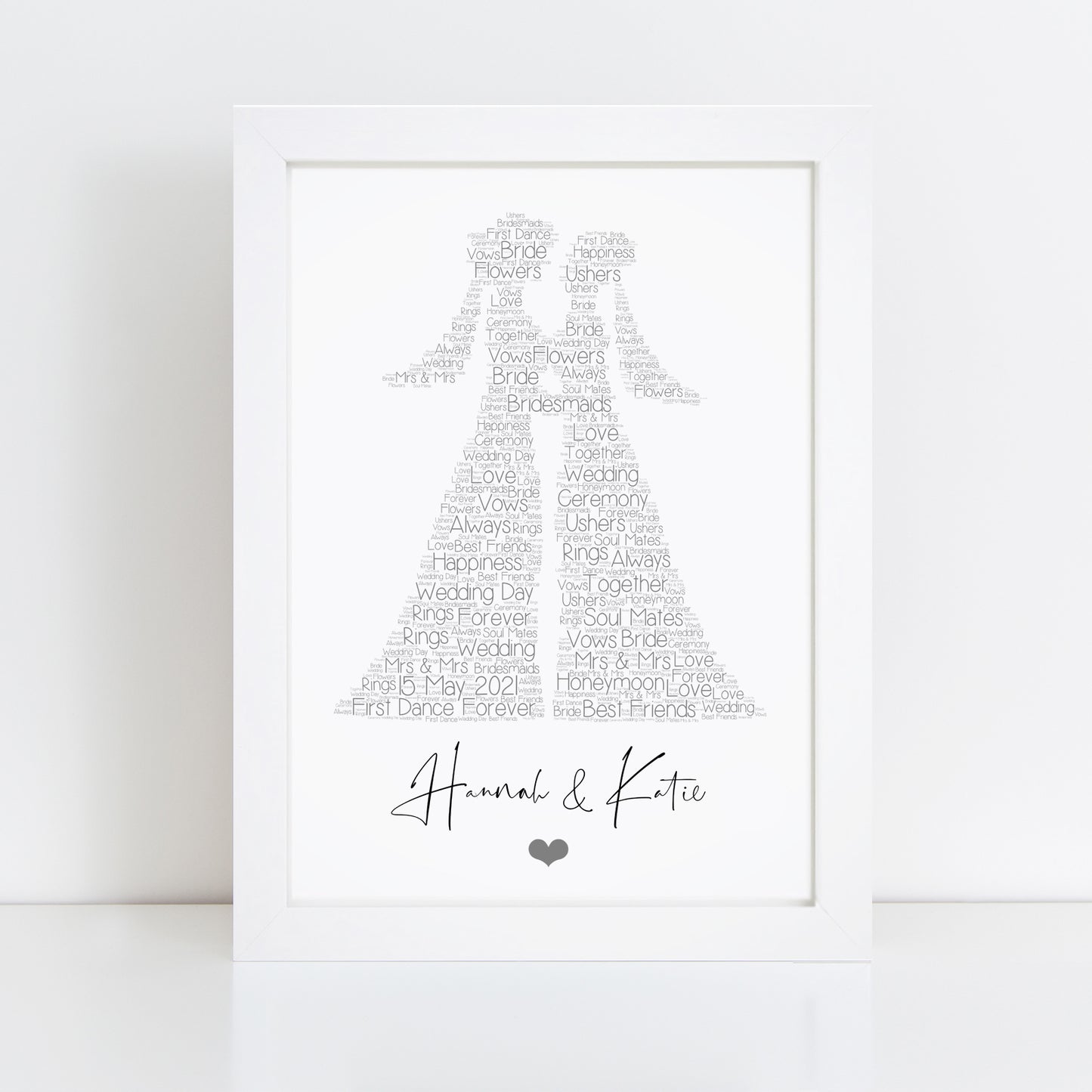 Personalised Wedding Female Couple Word Art Print