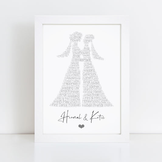Personalised Wedding Female Couple Word Art Print