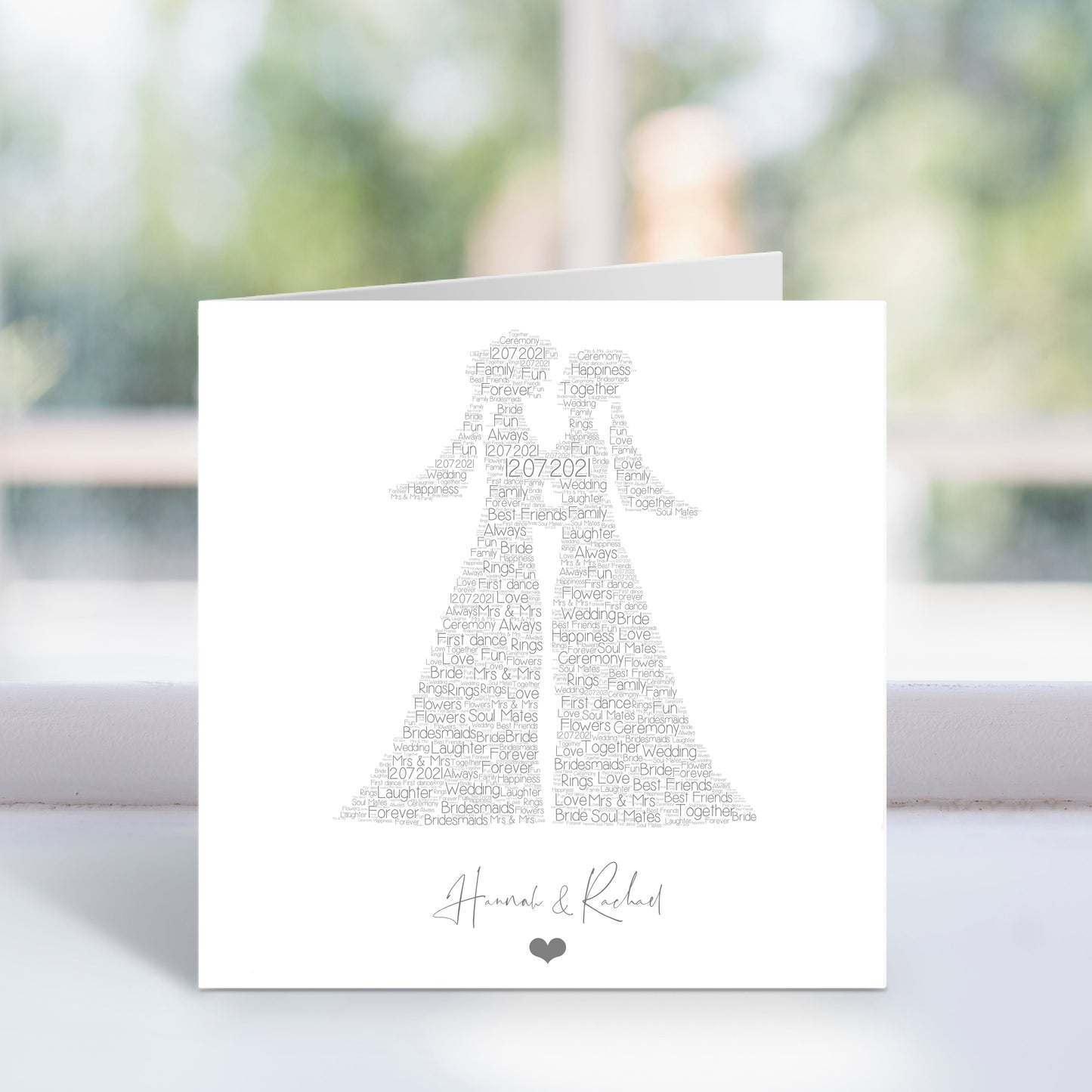 Personalised Wedding Female Couple Word Art Card
