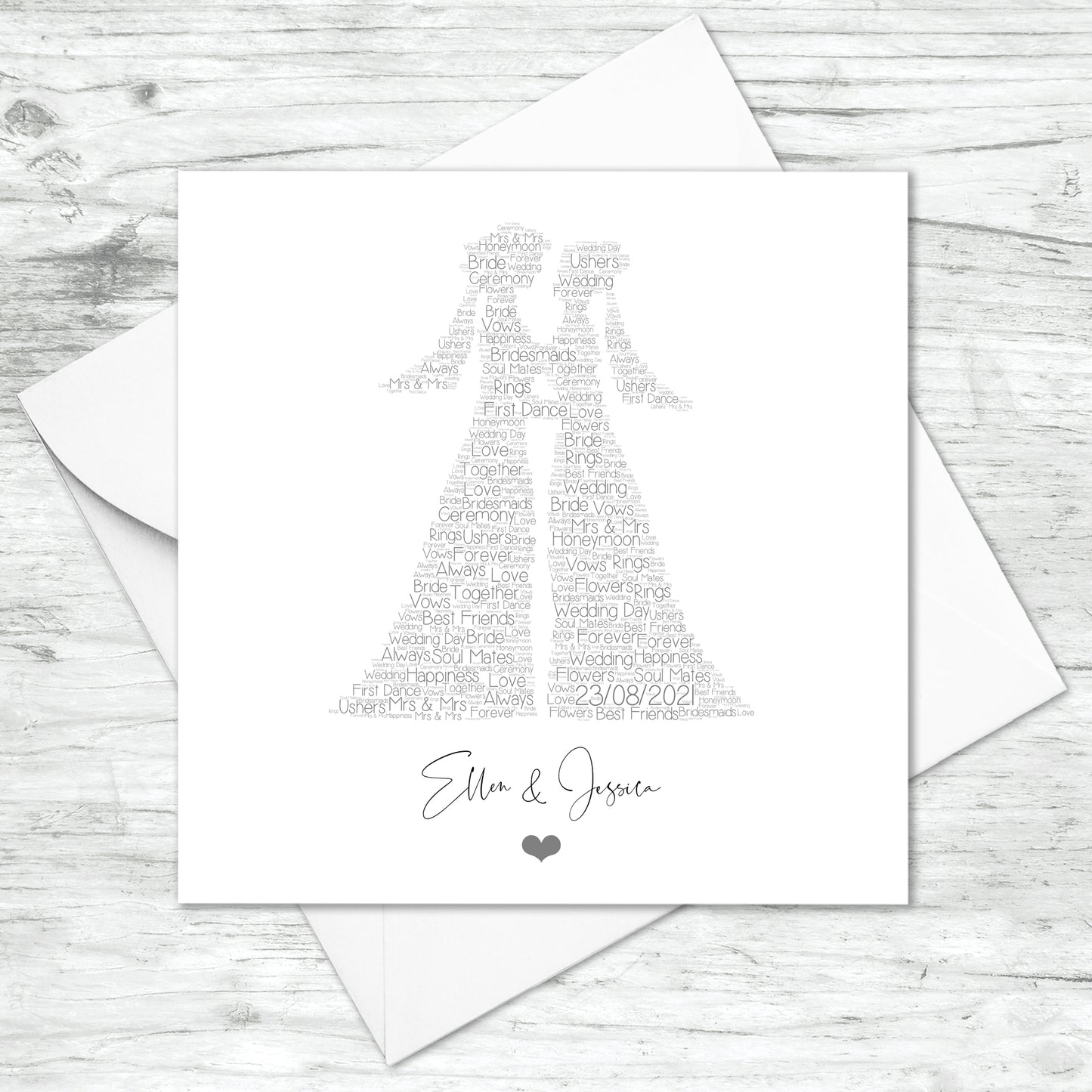 Personalised Wedding Female Couple Word Art Card