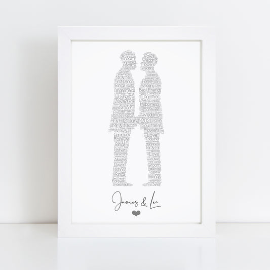 Personalised Wedding Male Couple Word Art Print