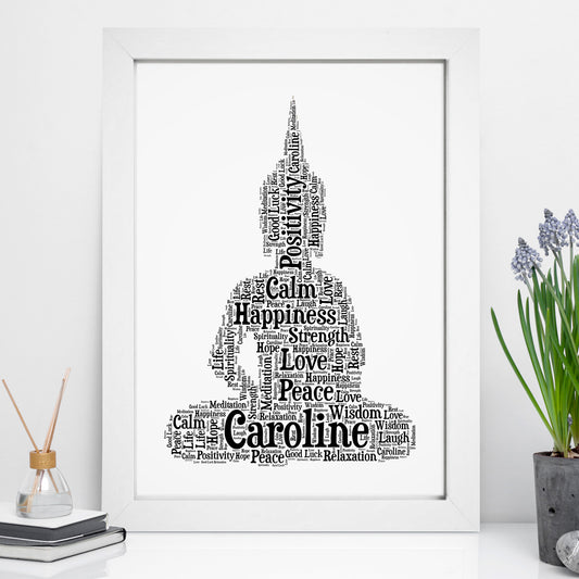 Personalised Sitting Buddha Word Art Print