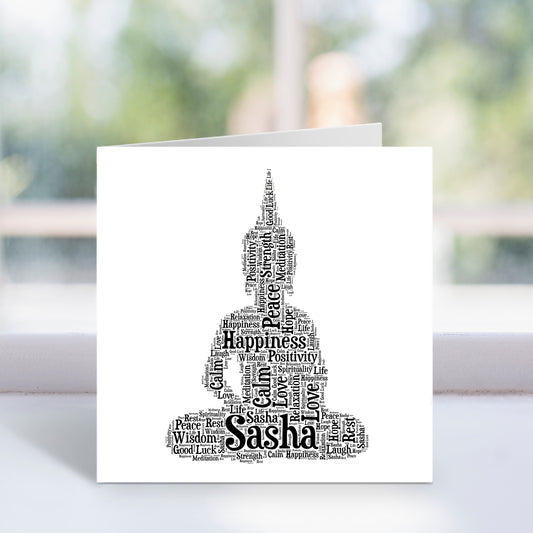 Personalised Sitting Buddha Word Art Card