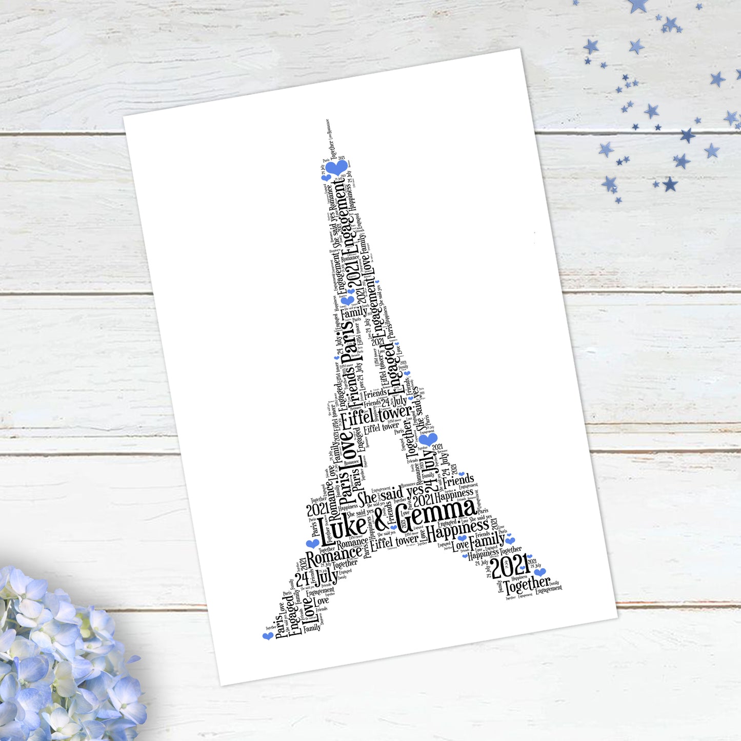 Personalised Eiffel Tower Word Art Print