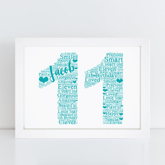 Personalised 11th Birthday Word Art Print