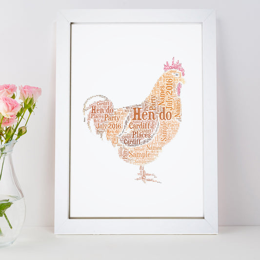 Personalised Chicken Hen Do Word Art Print