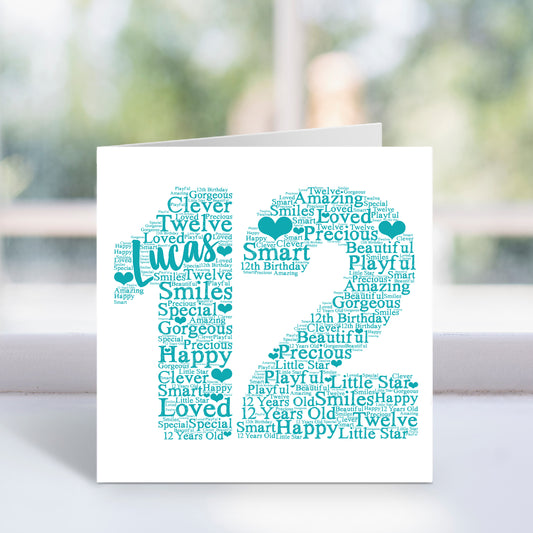 Personalised 12th Birthday Word Art Card