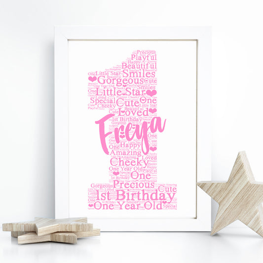 Personalised 1st Birthday Word Art Print