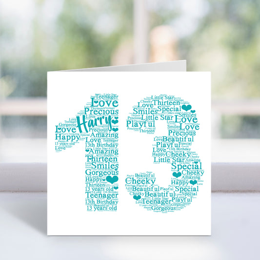 Personalised 13th Birthday Word Art Card
