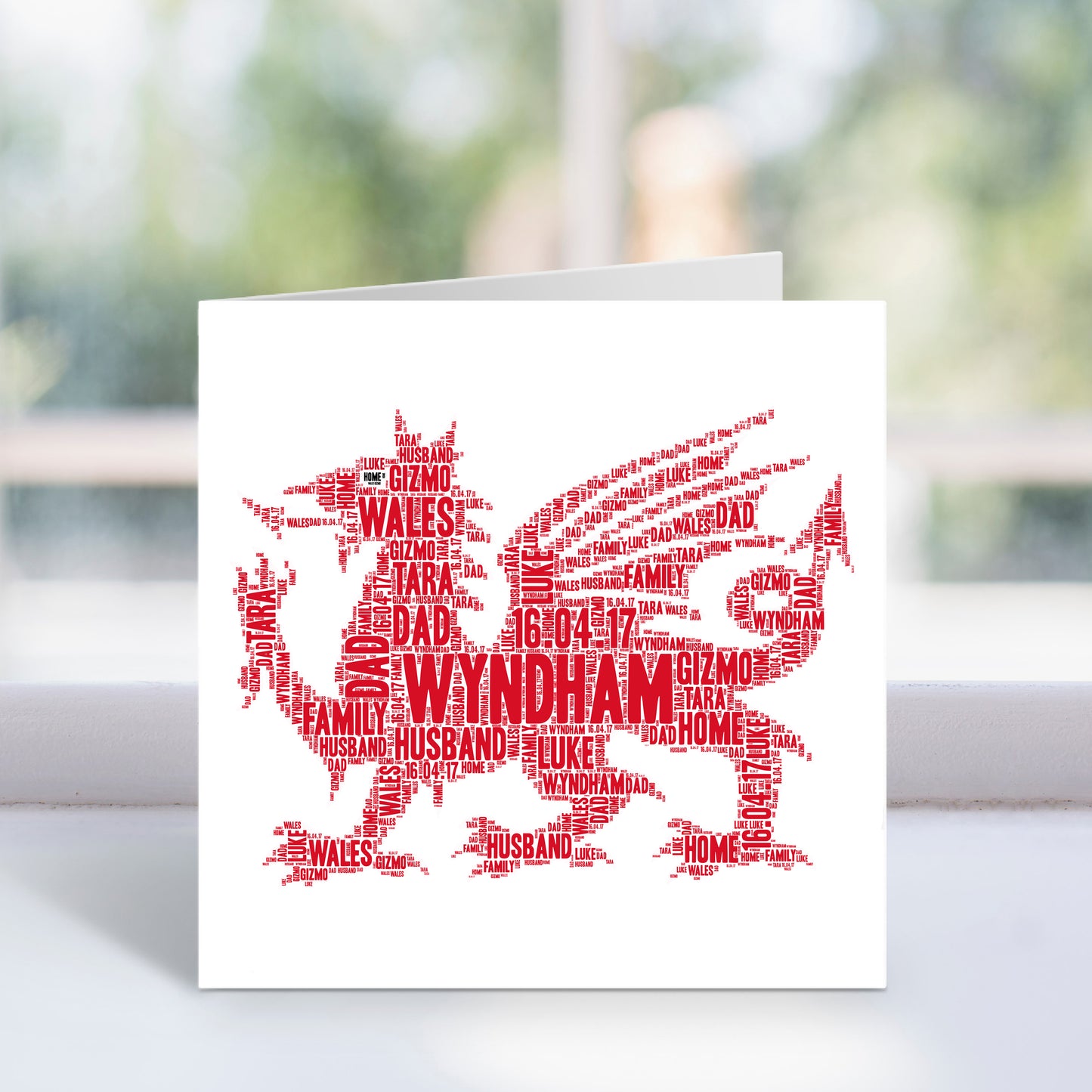 Personalised Welsh Dragon Word Art Card