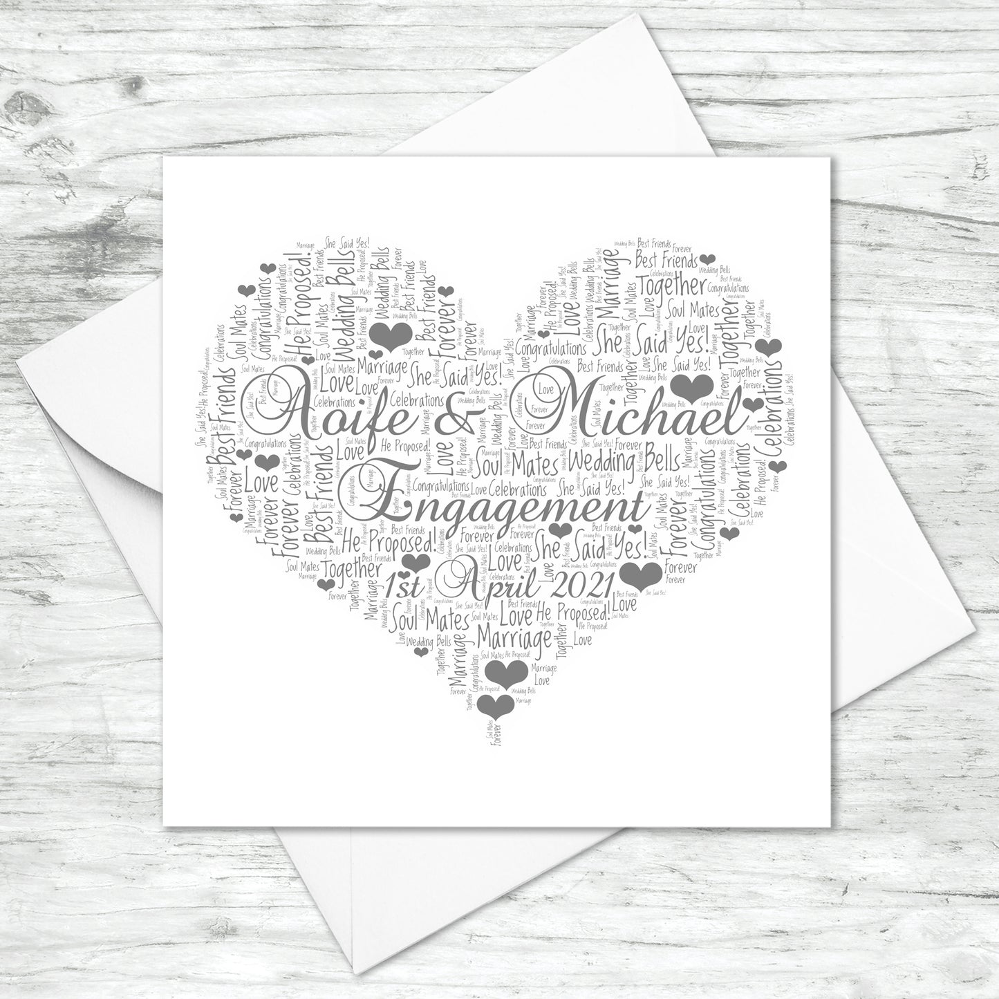 Personalised Engagement Heart Word Art Card