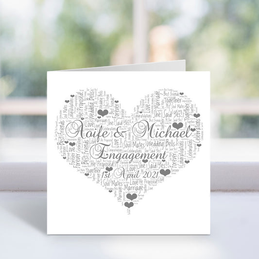 Personalised Engagement Heart Word Art Card