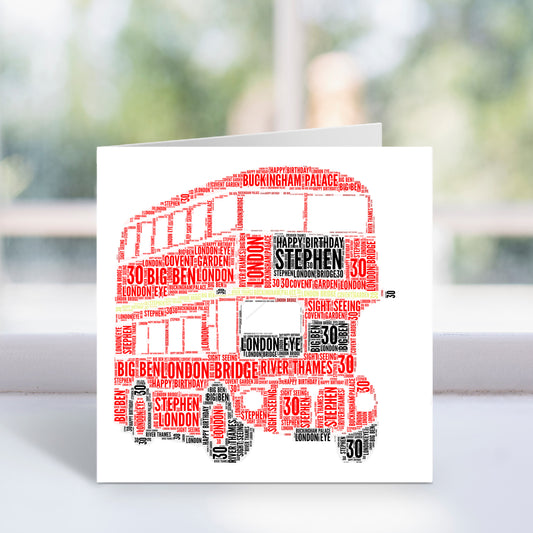 Personalised London Bus Word Art Card