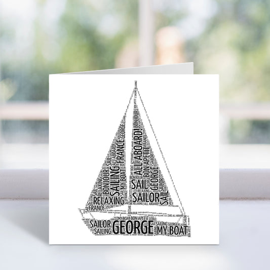 Personalised Sail Boat Word Art Card