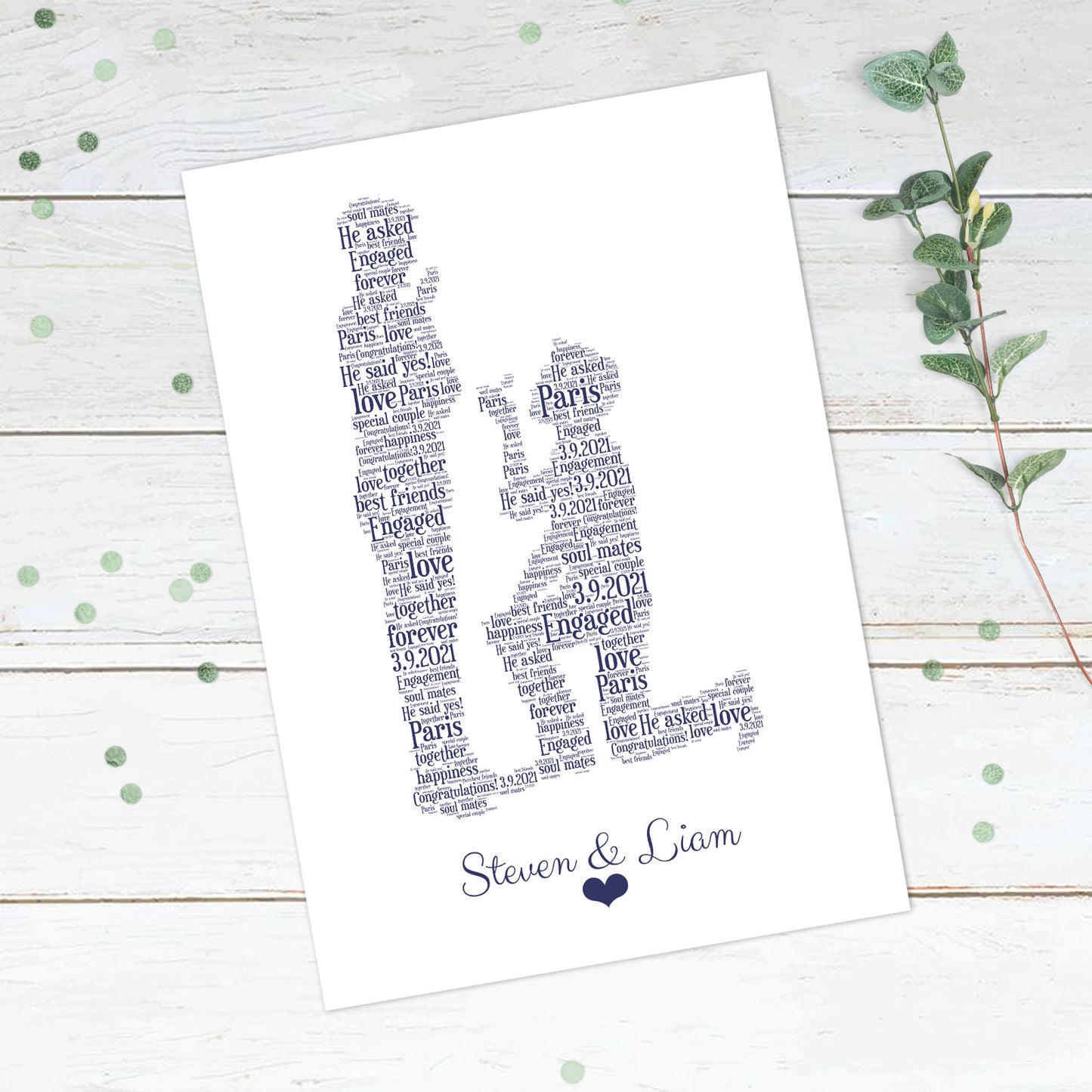 Personalised Same Sex Male Couple Word Art Print Violet Grace