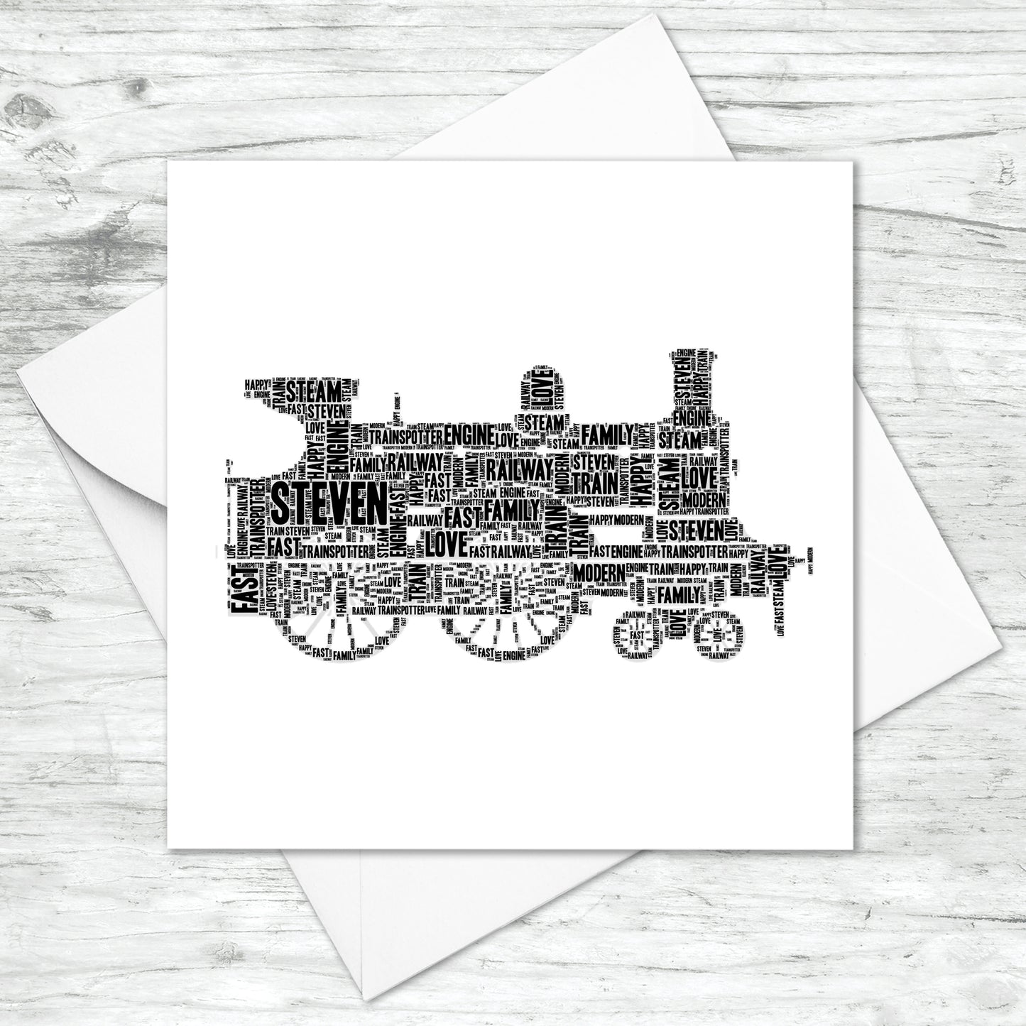 Personalised Steam Engine Train Word Art Card