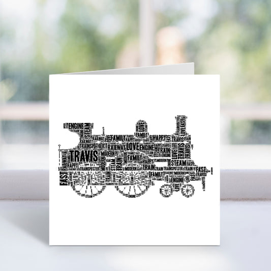 Personalised Steam Engine Train Word Art Card