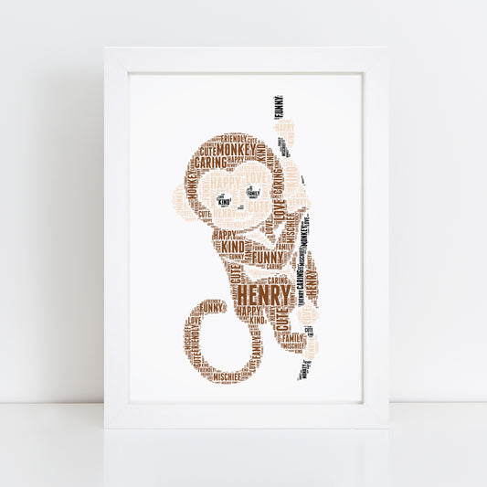Personalised Monkey Word Art Print