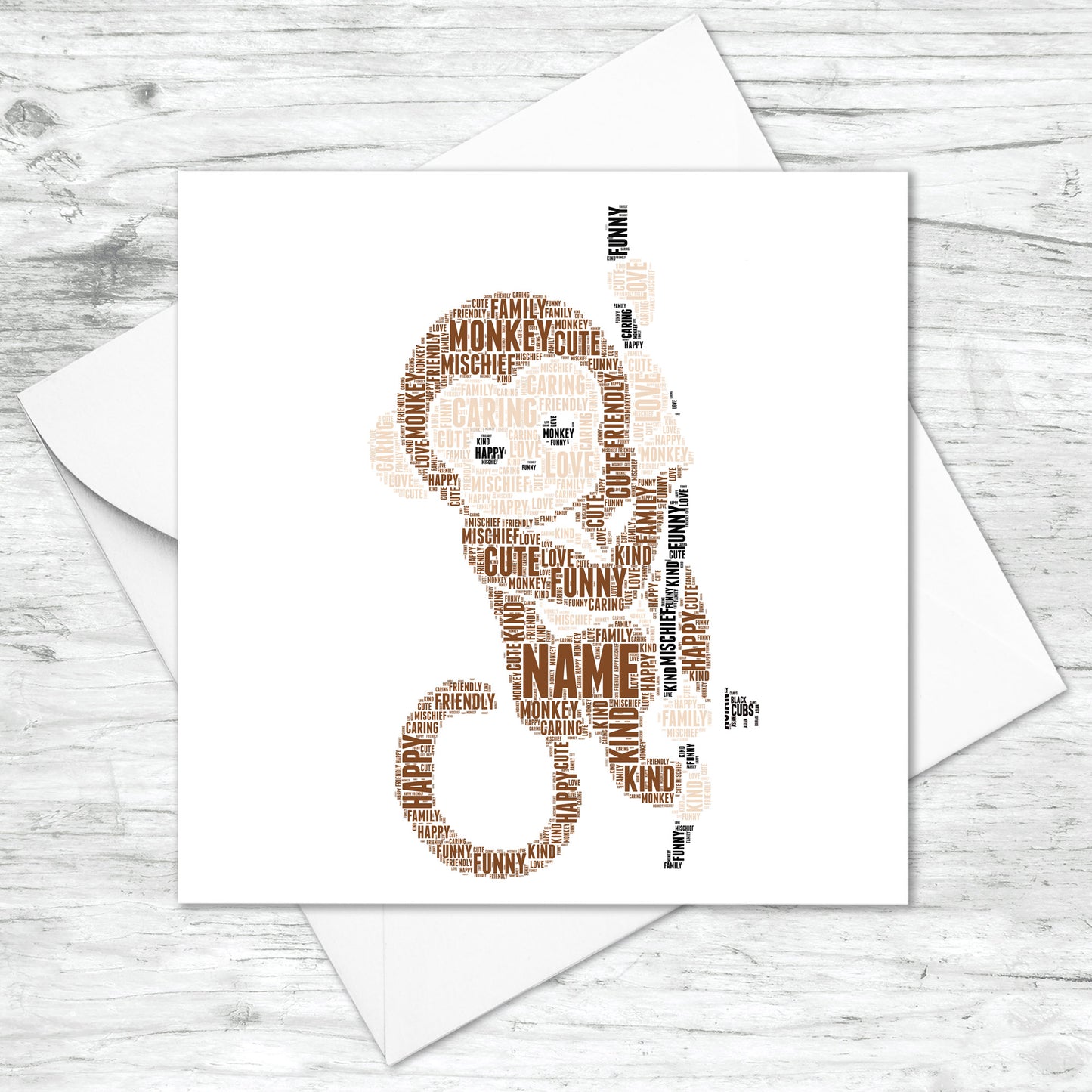 Personalised Monkey Word Art Card