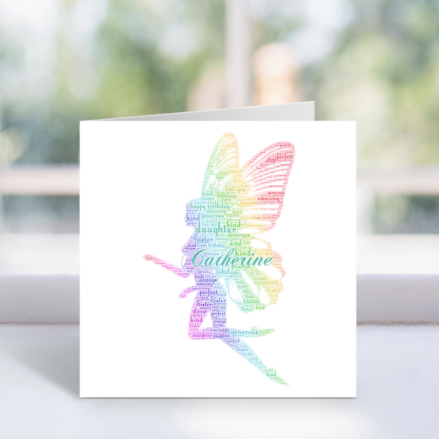 Personalised Rainbow Fairy Word Art Card