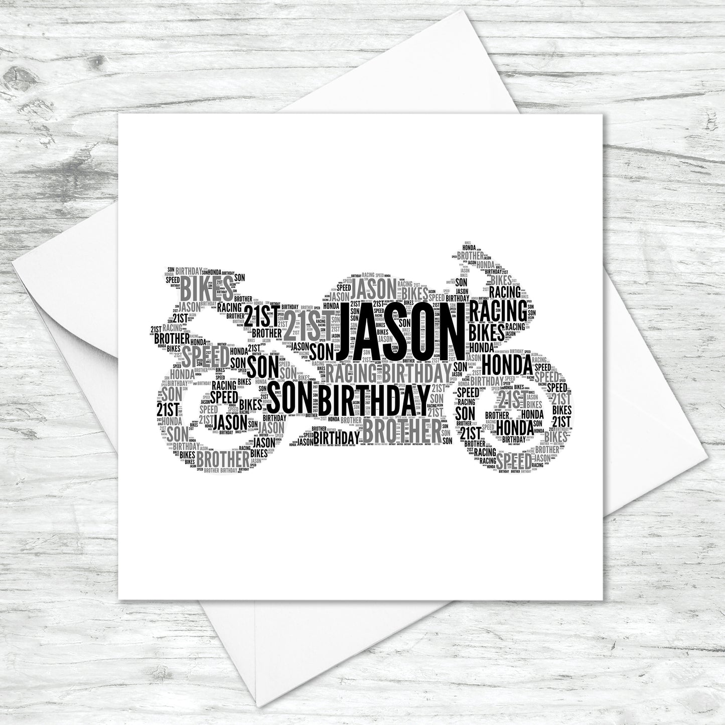 Personalised Motorbike Word Art Card