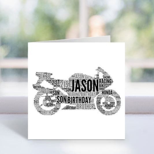 Personalised Motorbike Word Art Card