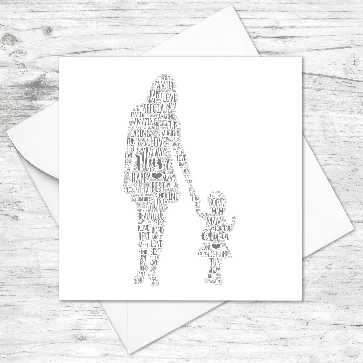 Personalised Mother Toddler Daughter Word Art Card